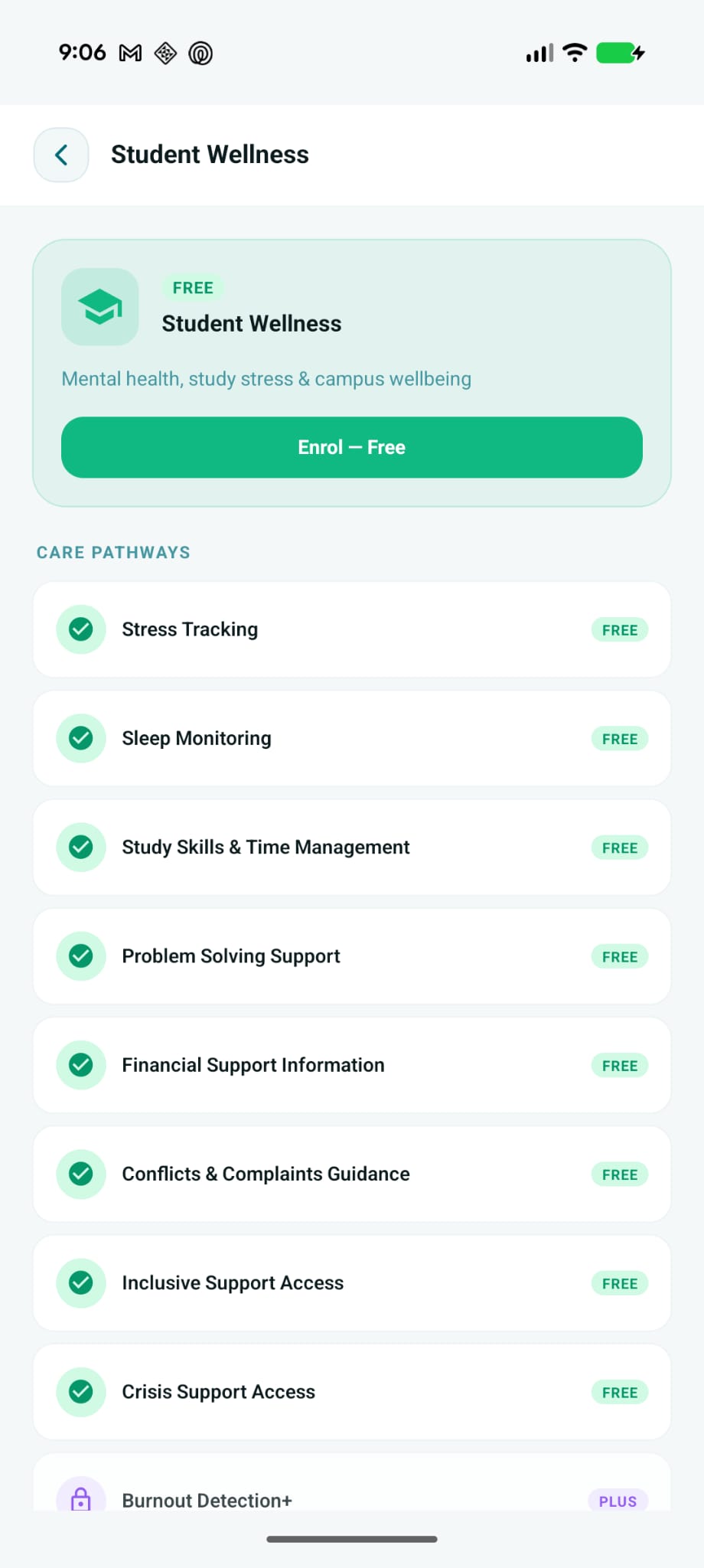 CareLync Student Wellness program showing care pathways
